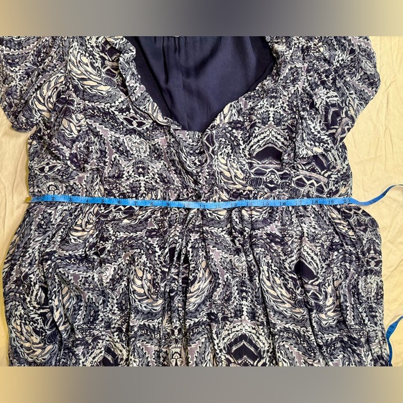 Sundance Mini Dress Tie Waist Navy Blue / White Geo Paisley Print Boho XL - Picture 12 of 13